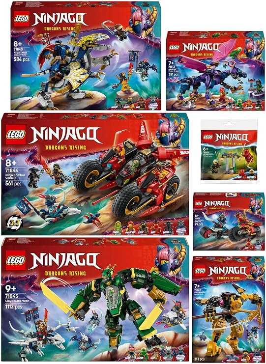 LEGO Ninjago 7-piece set: 71838 Kai's motorcycle race, 71839 Arins Spinjitzumech, 71842 Rontu the master dragon, 71843 Rogues Mech dragon rider, 71844 Ninja action racer, 71845 Lloyds Jet-Mech & 30650
