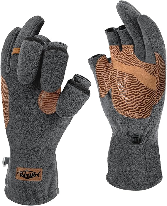 Palmyth Magnetic Fleece Fishing Gloves Convertible 3 Cut Fingers Ice Fishing Warm for Cold Weather Photography
