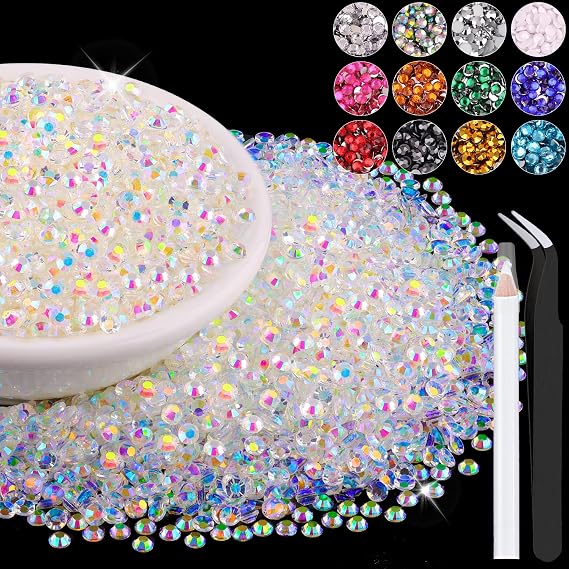 8000PCS 3mm Resin Jelly Rhinestones in Bulk (Transparent AB), Bedazzling Flatback Crystals Rhinestones for Crafting DIY Nail Decoration, Gems Diomand Charms for Tumbler Shoes Clothing Fabric