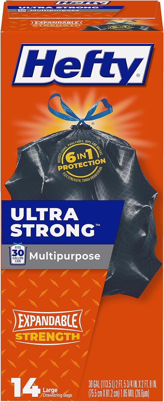 Hefty Ultra Strong 30 Gallon Trash Bags, Black, Unscented, 14ct
