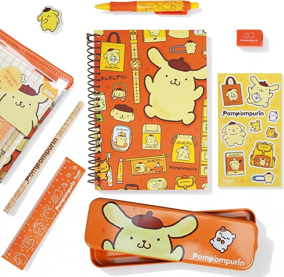 Pompompurin Bumper Stationery Set - Official Kawaii Gift Set in PVC Zip Pouch | Includes A5 Notebook, Tin Pencil Case, Pen, 15cm Ruler &