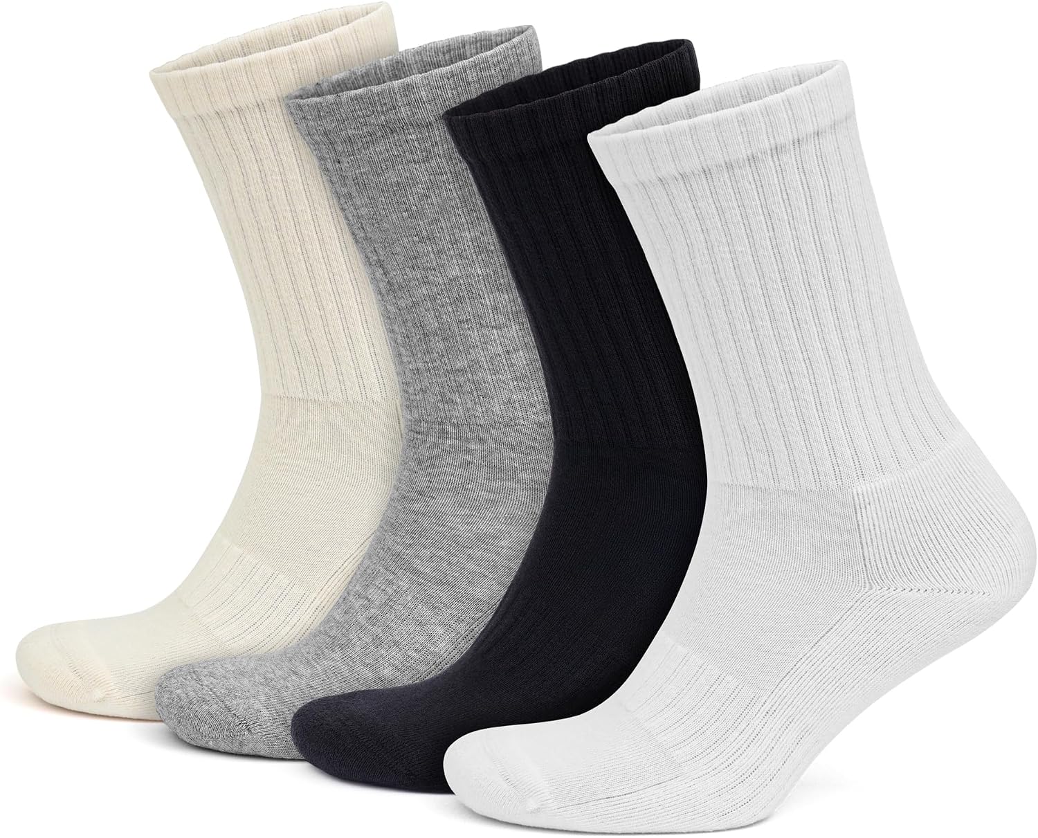GoWith 4’lü ORGANİK PAMUK Taban Altı Havlulu Erkek Kadın Spor Çorap, Siyah Beyaz Gri Ekru Soket Boy Tenis Çorabı, Ribana Örgü Dikişşiz Retro Çorap 3504