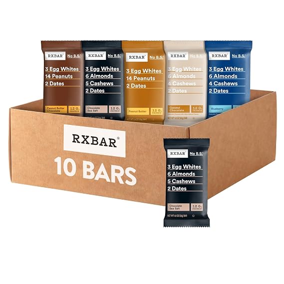 RXBAR Protein Bars, 12g Protein, Gluten Free Snacks, 5-Flavor Variety Pack (10 Bars)