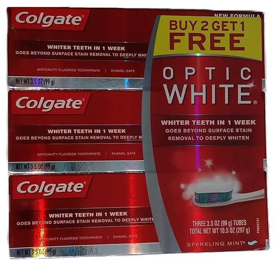 Colgate Optic White Toothpaste, Sparkling Mint, 3.5 Ounce (Pack of 3)