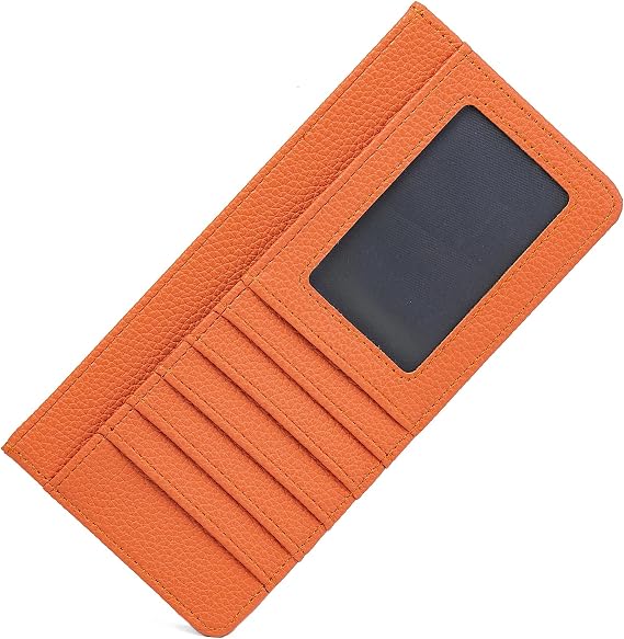 Slim Credit Card Wallet for women Long Card Holder ID Case(Vertical Orange)