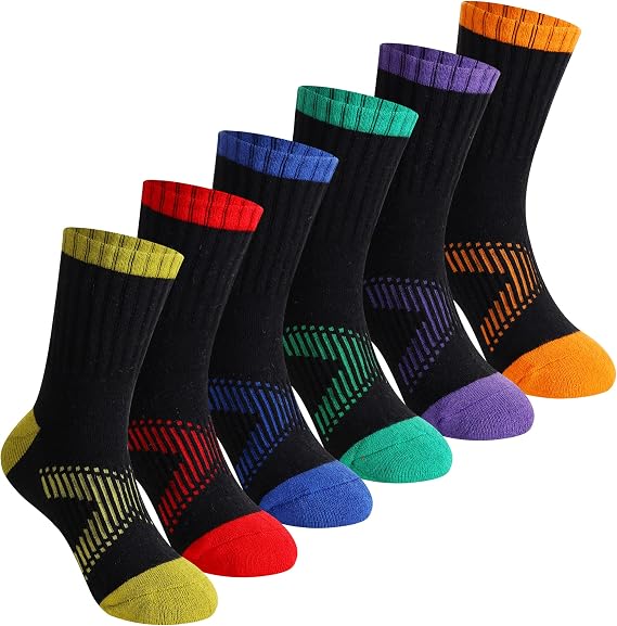SeeyAN Kids Socks Boys Crew Athletic Half Cushioned Cotton Sport Running Breathable Socks 6 Pairs