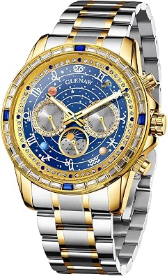 Celestial Mechanical Watches for Men, Luxury Automatic Watch with Twelve Constellations & Planetary Dial, Multi-Function Moon Phase Calendar Wristwatch