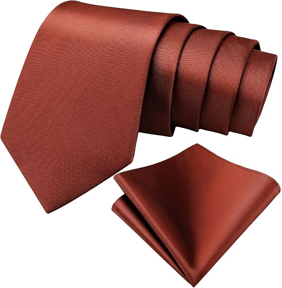 Toulite 2 Pcs Cinnamon Tie Pocket Square Set, Solid Necktie Handkerchief | Formal Set for Men, Weddings Groom Groomsmen Dances, Gift-ready Accessories, Classic Design for Formal Events