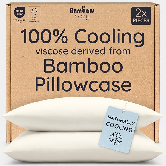 Bambaw 100% Viscose Derived from Bamboo Pillowcases King Size Set of 2 King Size Cooling Pillow Cases for Ance with Envelope Closure, Breathable & Luxury Pillow Cases, Soft Pillow Cases (Ivory)