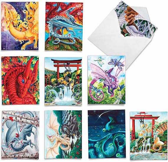 Best Card Co 10 Mini Mythical Assorted Notecards AM6293OCB-B1x10