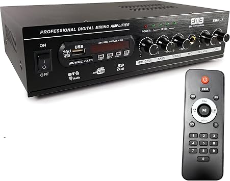 EMP Professional EBK7 400W 2 Channel Compact PA/DJ/Garage/Home/RV/Boat HI-FI Stereo Amplifier w/Remote/Bluetooth/USB/SD/FM