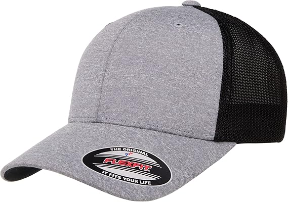 Flexfit Men's 110 Mesh Trucker Hat, Heather Grey/Black, One Size