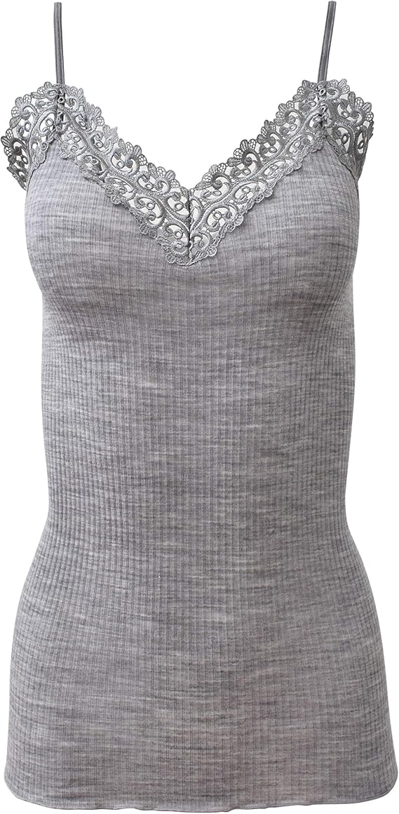 EGI Luxury Wool Silk Camisole Spaghetti Straps with Macrame Trim. Proudly Made in Italy.