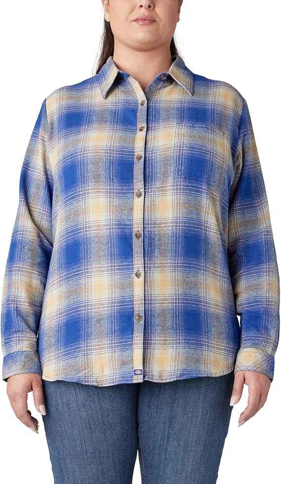 Dickies Women's Plus Long Sleeve Plaid Flannel Shirt