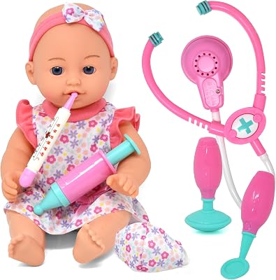 Dolls To Play Interactive Baby Doll Doctor Kit Pretend Play Medical Set Toy for Kids with 12 Inch Baby Doll, Talking Stethoscope, Dr. Checkup Complete Role Play Accessories Medical Playset for Kids
