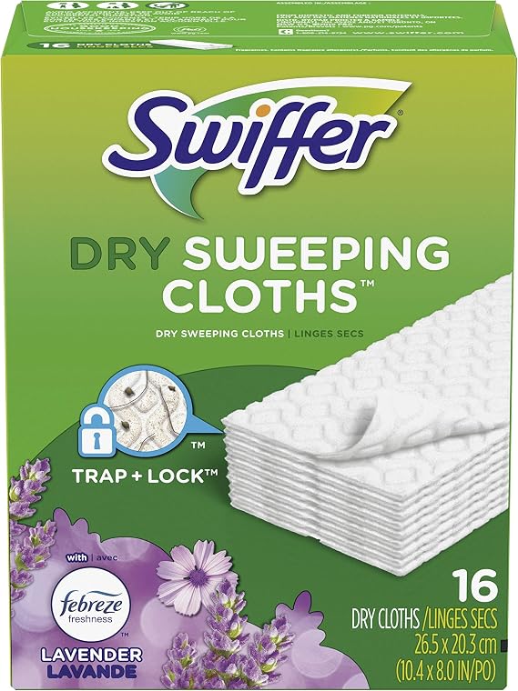 Swiffer Sweeper Dry Sweeping Pad, Multi Surface Refills for Dusters Floor Mop, with Febreze Lavender, 16 count