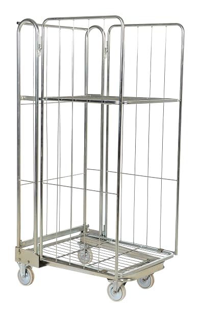 Vestil ROL-85 Galvanized Steel Foldable/Nestable Roller Container 2 Shelf 32 in. x 27-1/4 in. x 68-1/4 in. 660 Lb. Capacity Gray