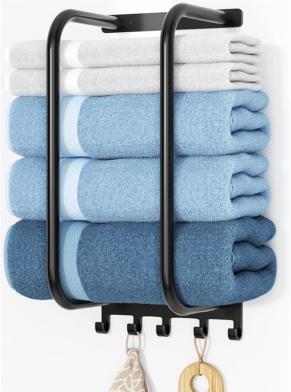 Bathroom Wall Mount Towel Rack: Bath Towel Hanging Holder for RolledTowel Organizer