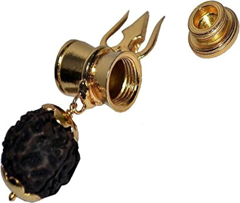 IS4A Shiv Shakti Trishul Damru 6 Mukhi (Face) Rudraksha Locket Yantra Pendant
