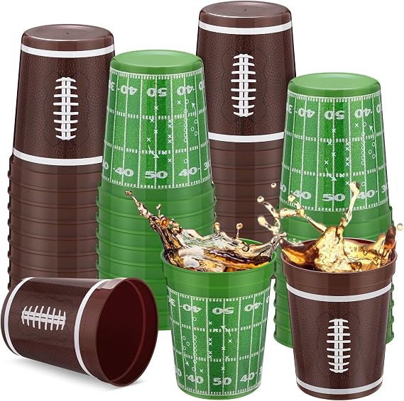 Kochorie 24 Pcs Reusable Football Plastic Cups 16 oz Thick Cocktail Drink Cup Bulk Football Stadium Cups for Tailgate Football Theme Party Favor