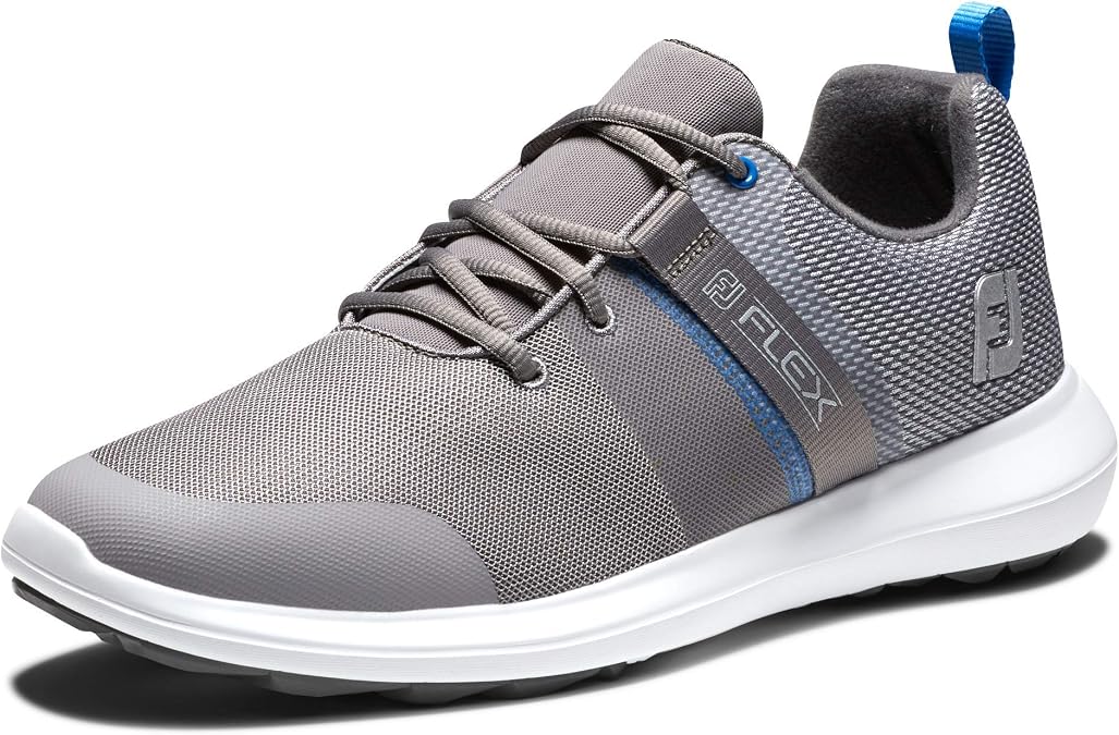 FootJoy Men's FJ Flex Previous Season Style Golf Shoe, Grey/Blue, 7.5 Wide