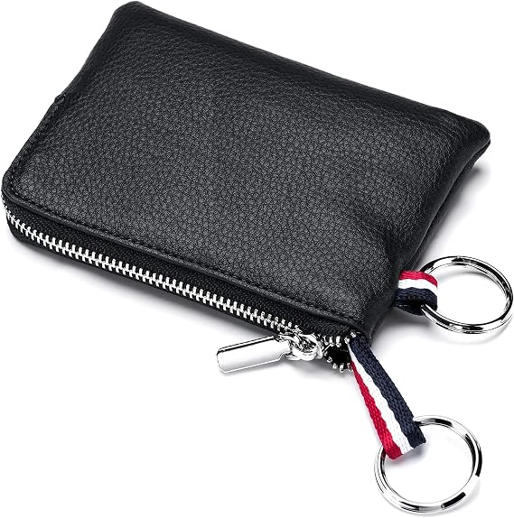 Leather Coin Purse, Change Purse for Men Women (Black, large)