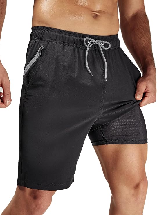 Arcweg Men's Swim Trunks with Compression Liner and Zipper Pockets Quick Dry Bathing Suit Board Swimming Shorts