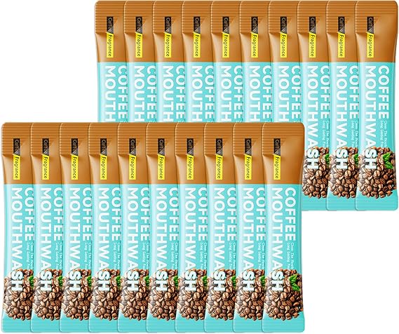 Mini Mouthwash Kit,Travel Size Portable Fresh Breath Mouth Wash,Coffee Flavor, 20 Individual Disposable Mouthwash Packs for Oral Care