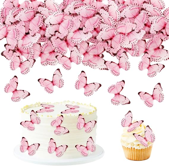 40Pcs Edible Butterfly Cupcake Toppers Pink Butterflies Cupcake Picks Drink Topper for Baby Shower Women's Birthday Bridal Shower Wedding Cupcake Decorations Butterflies Party Decorations
