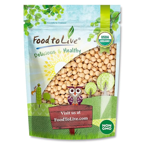 Food to Live Organic Soybeans, 12 Ounces Dry Soy Beans, Pure and Natural, Nutritious Snack, High-Protein, Perfect for Soy Milk, Tofu, Cooking, Baking and Snacking, No-GMO, Vegan, Kosher, Bulk