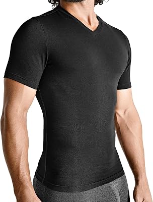 Rounderbum Mens Compression Tech Slim Fit Cotton T-Shirt Posture Support & Core Shaping Undershirt, 2 Colors