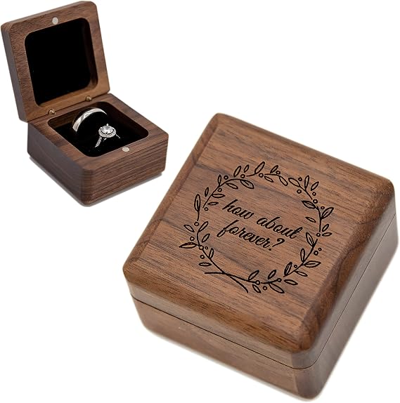 How about forever? Double Ring Box - Engraved Wooden Ring Case Box for Wedding Ceremony Engagement Proposal, Ring Bearer Gift Ideas (How about forever?)