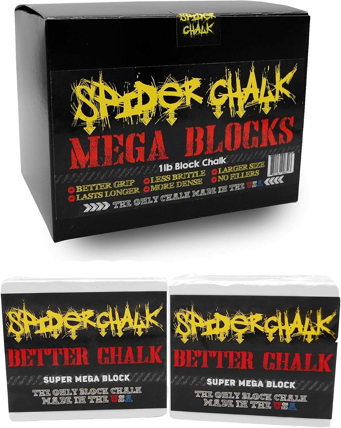 Spider Chalk Weightlifting Block Gym Chalk - Lab Grade - for Powerlifting, Lasts 2x Longer. Made in the USA, ASMR