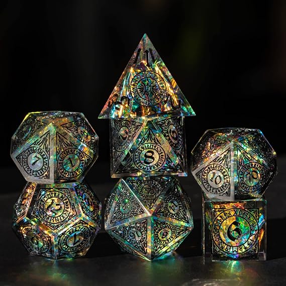 Cusdie Sharp Edges Dice DND, 7 PCs D&D Dice, Handcrafted Polyhedral Dice Set, for Role Playing Game Pathfinder (Black Pattern)