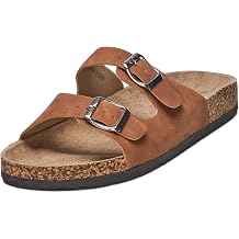 alpine swiss Mens Double Strap Contour Sandals | Adjustable Buckle Slides | Vegan Leather Footbed Sandals | Ergonomic Cork-Inspired Sole | Casual Summer Footwear Slip On Slides with Buckles