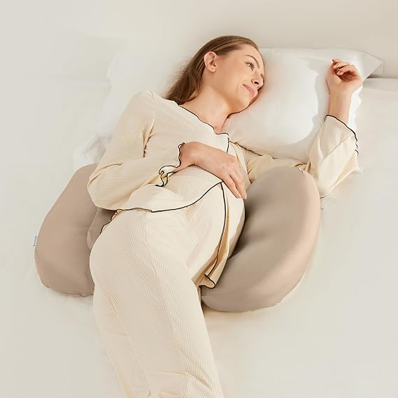 Pregnancy Pillow for Sleeping, Washable 100% TENCEL Lyocell Cover, Adjustable Travel Wedge Pillow for Side Sleepers, Silky Breathable, Cooling Maternity Body Pillow, Pregnancy Must Haves, Beige Grey