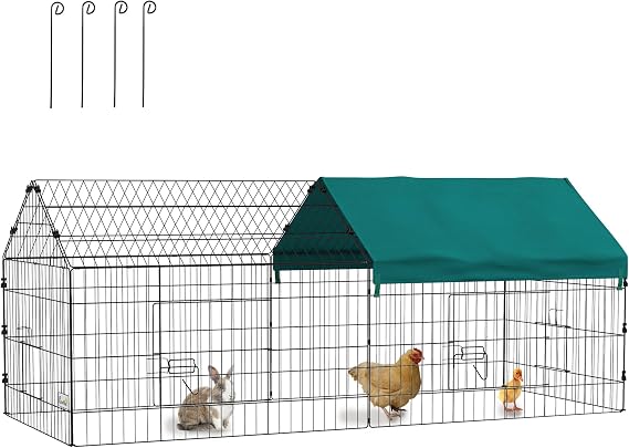 PawHut Metal Chicken Coop Chicken Run with Cover 73" x 30" x 30" Green