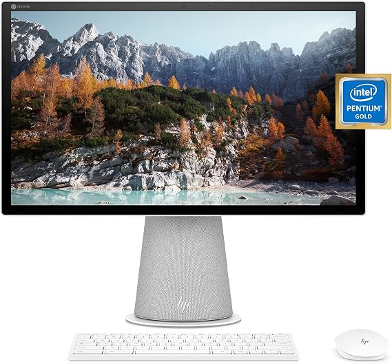 HP Chromebase 21.5" All-in-One Desktop, Intel Pentium Gold 6405U Processor, 4 GB RAM, 128 GB SSD, Rotating Full HD IPS Touchscreen, Chrome OS, Bluetooth Keyboard and Mouse Combo (22-aa0022, 2021)