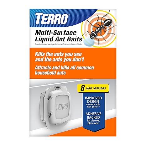TERRO Multi-Surface Liquid Ant Baits, 8-Pack, Indoor Bait Stations for Home | Ant Trap for Discreet Baiting, Complete Colony Elimination, Indoor Ant Trap, Kills Common Household Ants, Ready-To-Use Bait