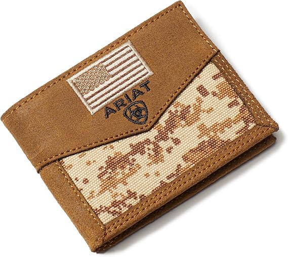 ARIAT Unisex-Adult's Leather Patriot Digital Camo Bifold Wallet, Lightweight