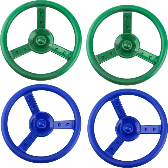 4 Pack Steering Wheel Playset Plastic Swingset Steering Wheel Playground Pirate Ship Wheel Accessories for Kids Outdoor Garden Backyard Playroom Tree House Playground (Green,Blue, 4)