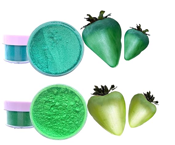 Luster dust edible, dusting powder for cake decoration, Metallic Food paint 5 grams each Food grade 100% edible Kosher. Apple Green and Christmas Green