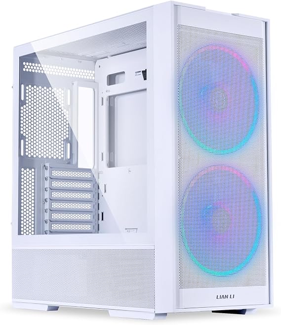 LIAN LI LANCOOL 206 ATX PC Case, RGB Gaming Computer Case, Airflow Optimized Mesh Panel Mid Tower Chassis with 2x160mm ARGB PWM Fan, USB Type-C Port, Tempered Glass Side Panel White