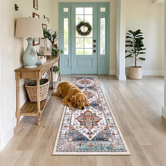 Bsmathom Runner Rug for Hallways Non Slip Washable Boho 2x6 Hallway Low Pile Throw Rugs Vintage Carpet Runners for Entry Way, Kitchen, Laundry Room, Bathroom