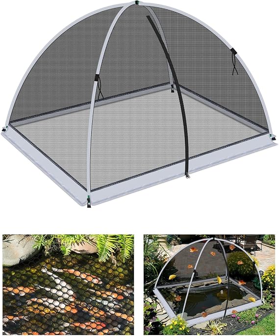 5 * 7ft Pond Cover Dome,Garden Pond Net Pond Mesh Tent with Ropes, Stakes and Fiberglass Poles, Pond and Garden Cover Protective Tent Dome Netting for Pond Pool and Garden