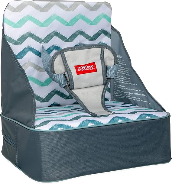 Nuby Easy Go Booster Seat for Kitchen Chair - Gray Chevron