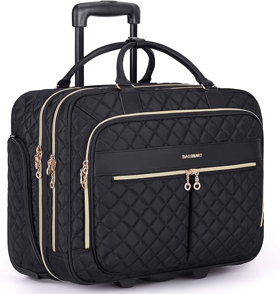 BAGSMART Rolling Laptop Bag Women, 17.3-Inch Quilted Briefcase on Wheels, Computer Case for Business Travel Work