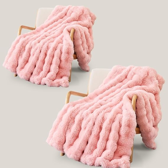 Smoofy Pink Throw Blanket Bubble Blanket - Faux Fur Throw Tlanket 50" x 60" & 60" x 80"
