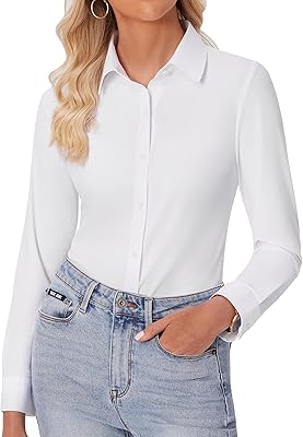 siliteelon Button Down Shirts for Women Slim fit Long Sleeve Stretch Dress Shirts Work Shirt Wrinkle Free Office Blouses