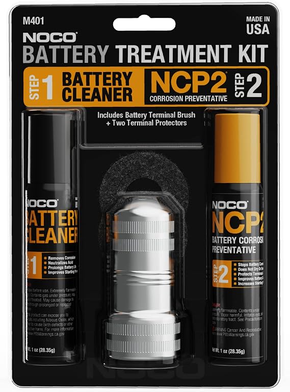 NOCO NCP2 M401 Battery Terminal Cleaning Kit with Battery Corrosion Preventative Spray, Battery Cleaner Spray, Battery Terminal Cleaning Brush, and Anti-Corrosion Washers